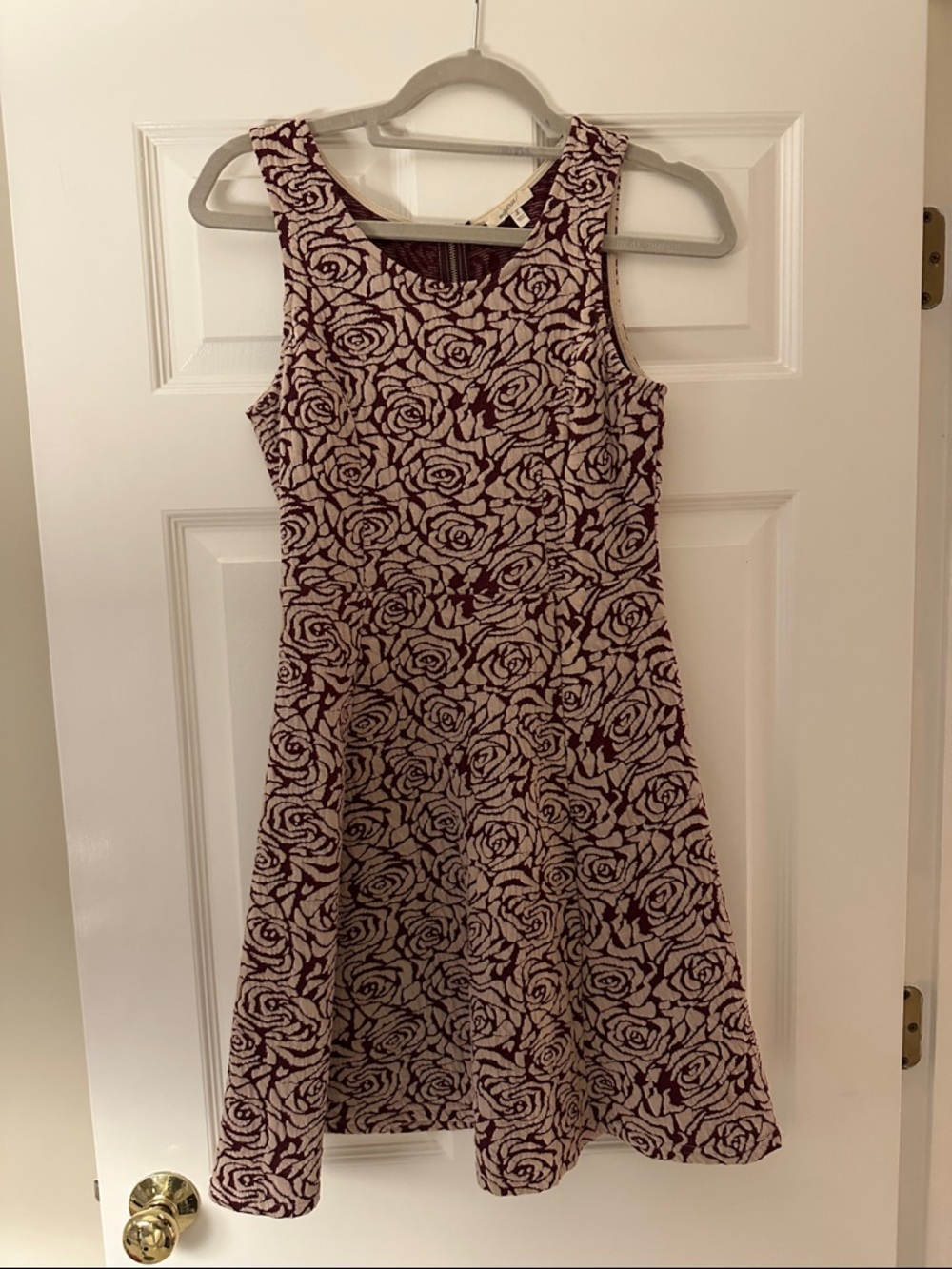 Mystree Burgundy and Cream Rose-Pattern Fit-and-Flare Mini Dress